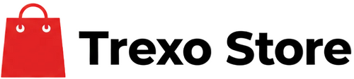 Design a flat minimal logo for “Trexo Store”. 
Use a small, neat red shopping bag icon on the left and clean black text on the right. 
Use simple geometry, sharp clarity, no gradients. 
Perfect for online shopping banner designs.
